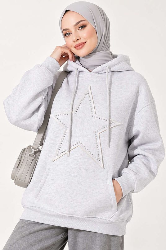 Star Embroidered Triple Layer Sweatshirt In Grey