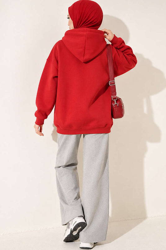 Yıldız Armalı Üç İplik Sweatshirt Kırmızı