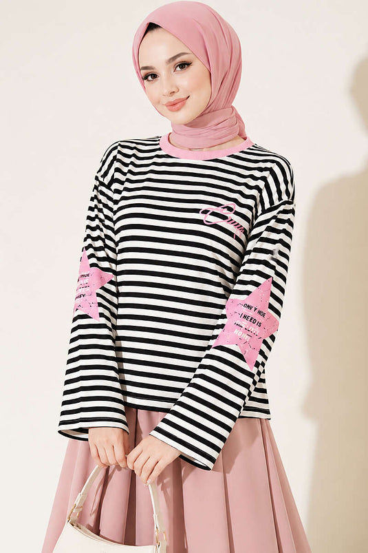 Rosa Gestreiftes Sweatshirt Mit Sternenmuster
