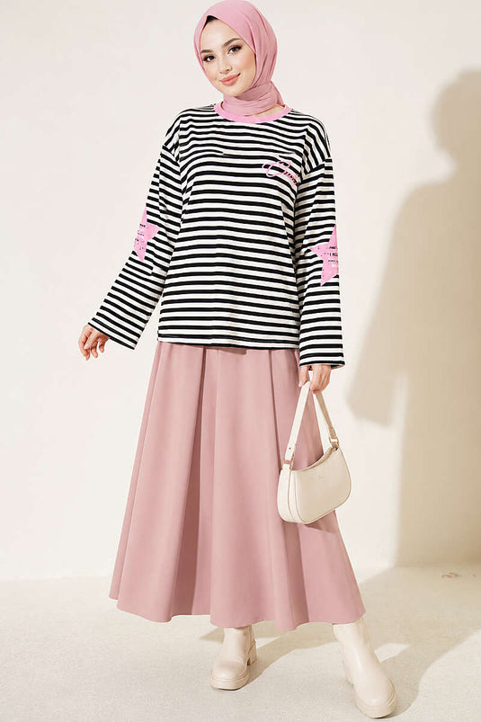 Rosa Gestreiftes Sweatshirt Mit Sternenmuster