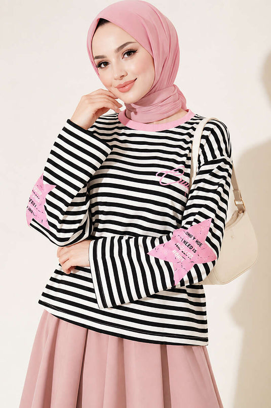 Rosa Gestreiftes Sweatshirt Mit Sternenmuster