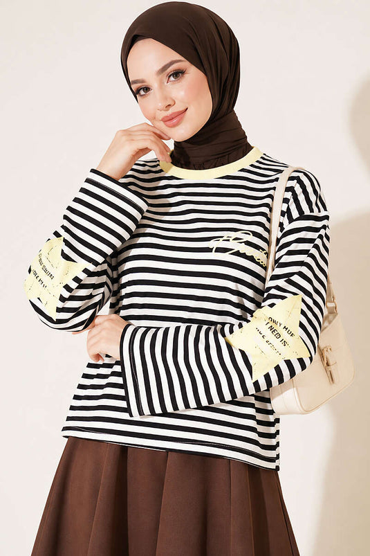 Sweatshirt Rayé Imprimé Étoiles Jaune