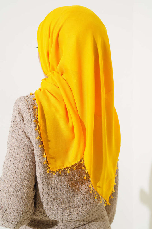 Yıldız Boncuklu Yazma Eşarp Hardal