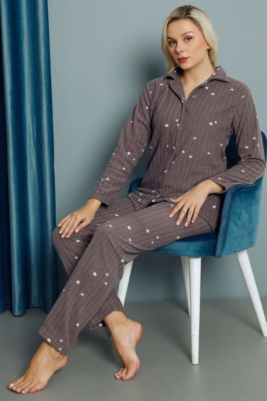 Ensemble pyjama d'hiver Welsoft à motifs étoiles fumé