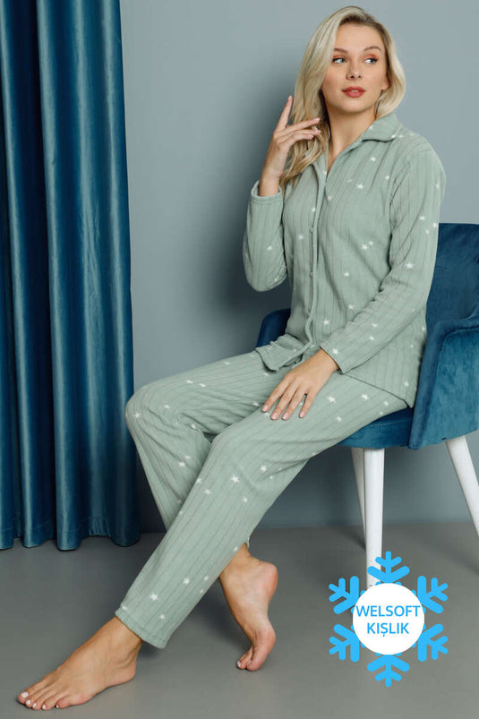 Ensemble pyjama d'hiver Welsoft à motifs étoiles vert d'eau