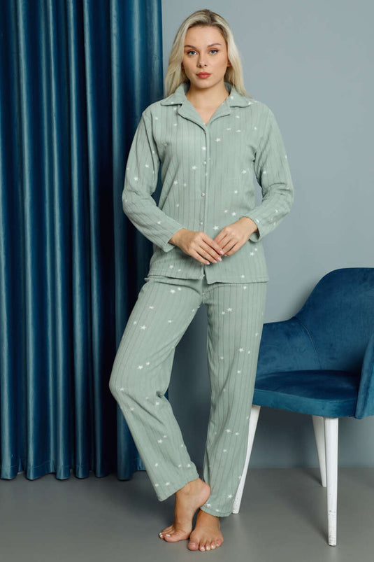 Ensemble pyjama d'hiver Welsoft à motifs étoiles vert d'eau