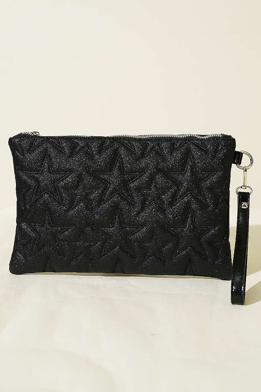 Sac zippé à couture étoile noir pailleté
