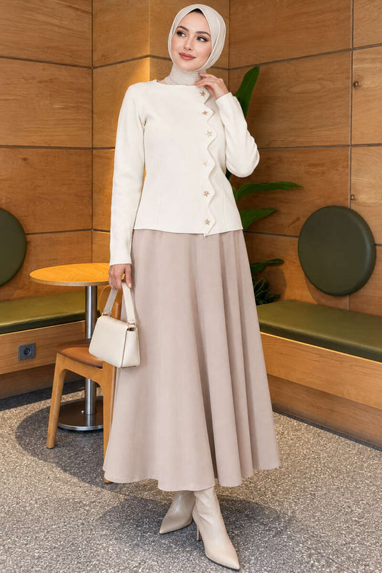 Stern Knitted Cardigan Mit Knöpfen Steinfarben