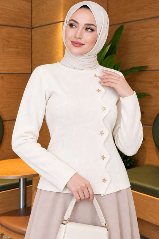 Stern Knitted Cardigan Mit Knöpfen Steinfarben