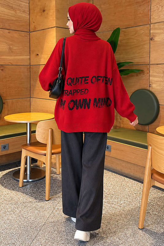 Roter Stern Besticktes Strickpullover