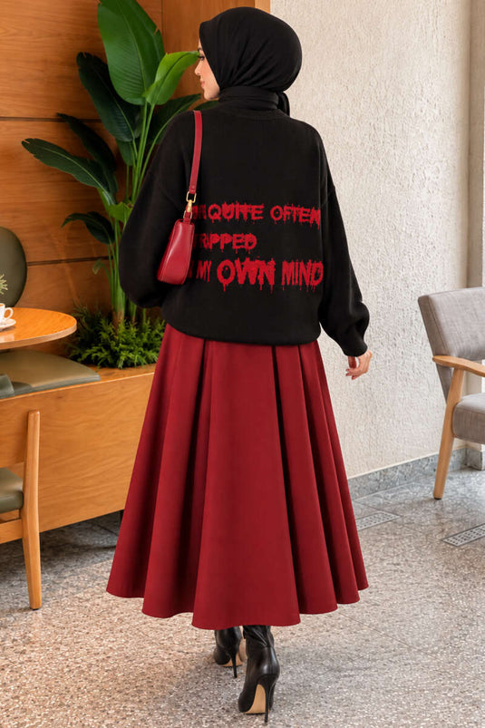 Schwarzer Strickpullover Mit Sternstickerei