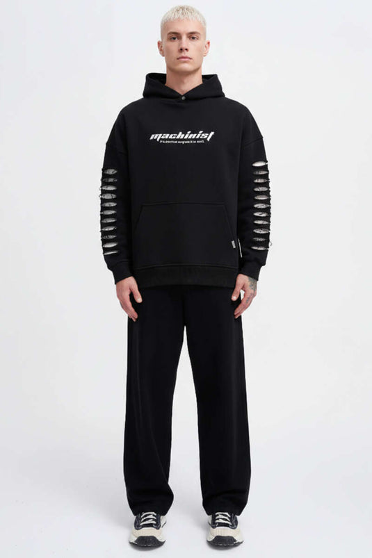 Herrenpullover mit Riss-Effekt und Stickerei Schwarz