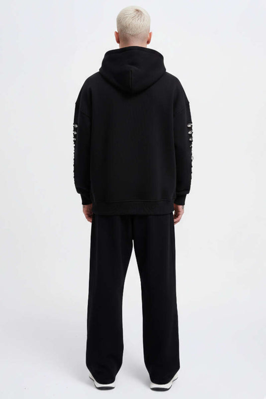 Herrenpullover mit Riss-Effekt und Stickerei Schwarz
