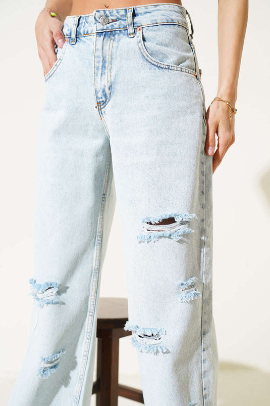 Ripped Palazzo Jeans Ice Blue