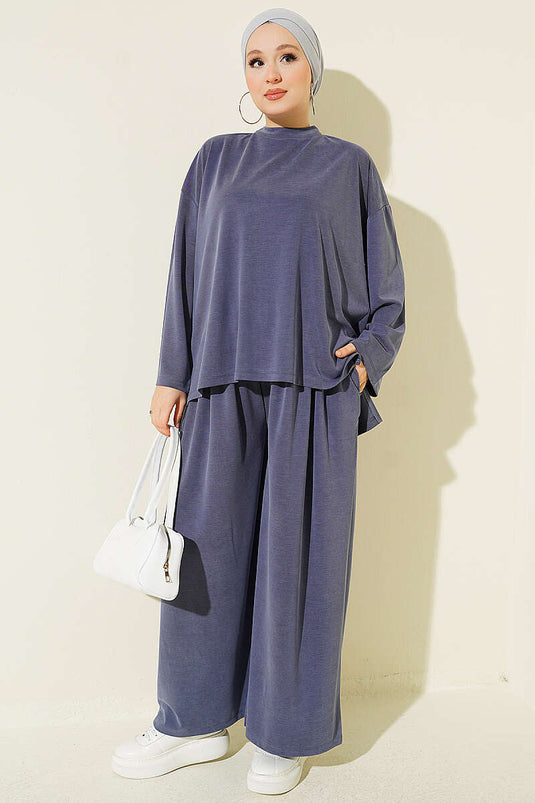Ensemble Basic Deux Pièces Indigo Avec Détail Fendu