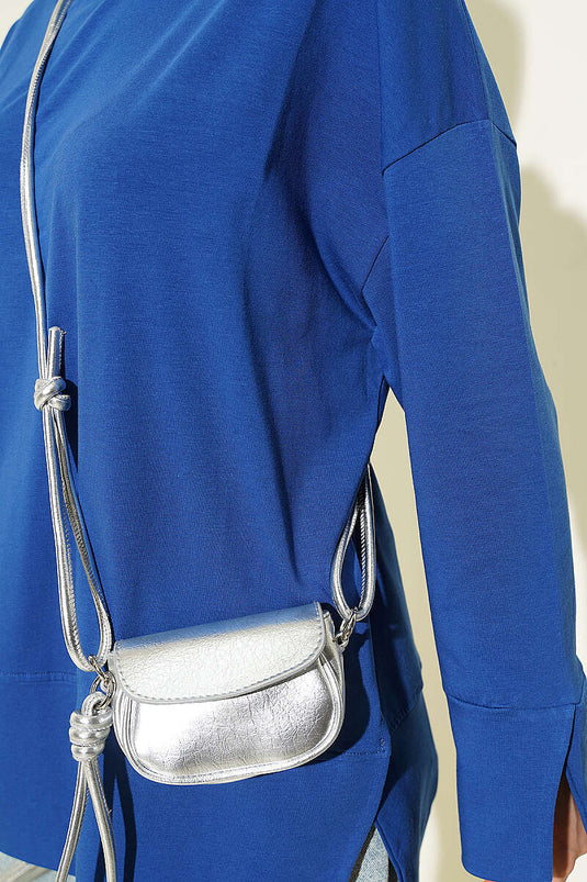 Yırtmaç Detaylı Basic Tunik Lacivert