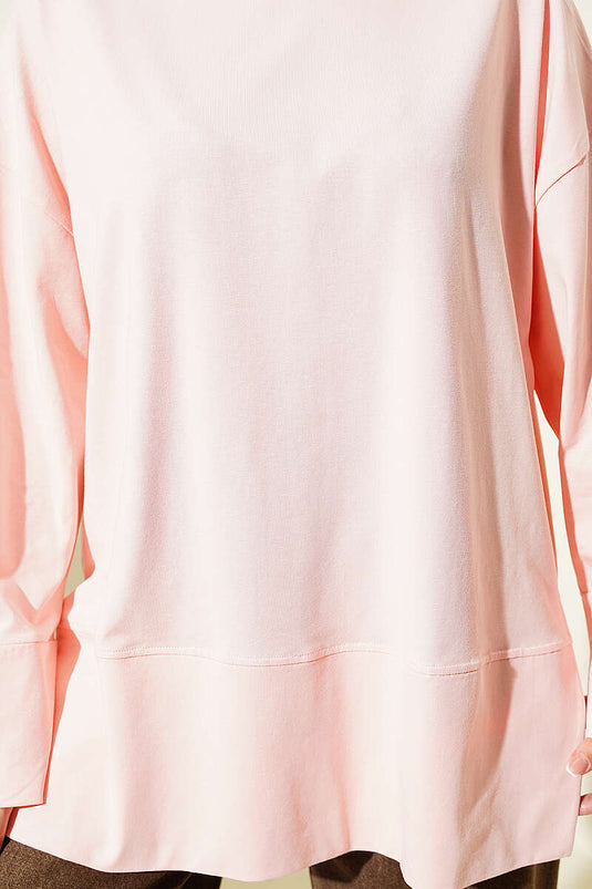 Yırtmaç Detaylı Basic Tunik Pudra