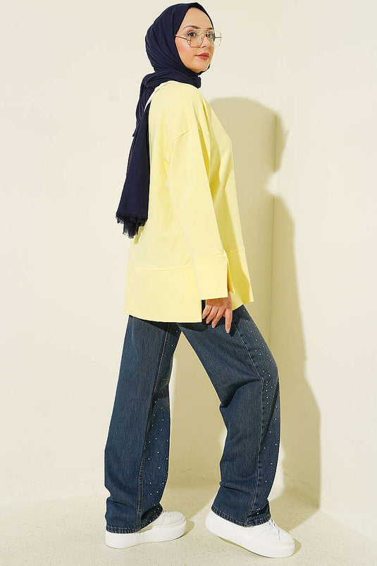 Yırtmaç Detaylı Basic Tunik Sarı