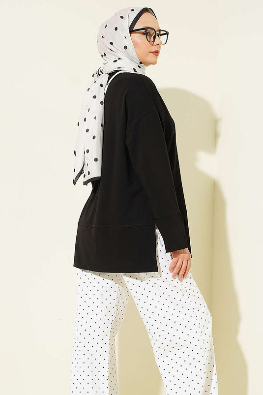 Yırtmaç Detaylı Basic Tunik Siyah