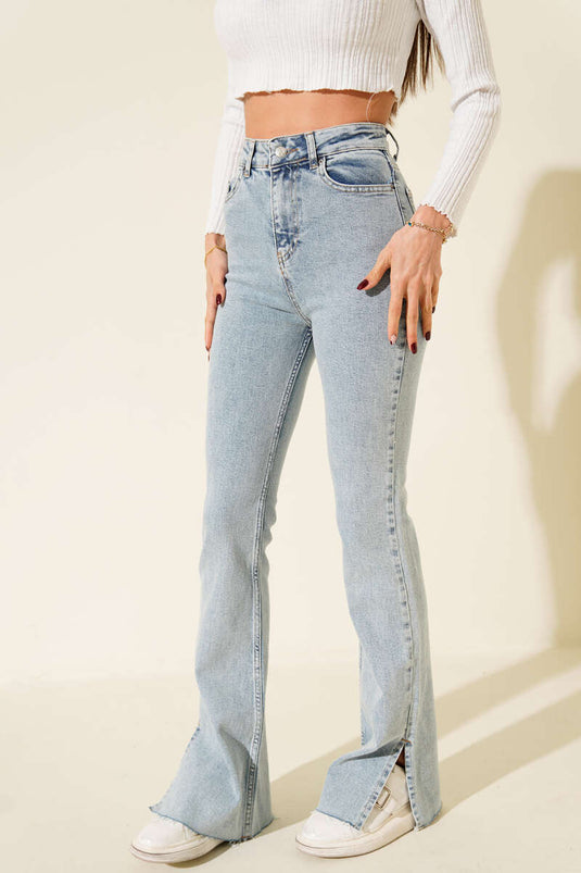 Jeans with Spanish Flare and Slit Detail Snow Light
