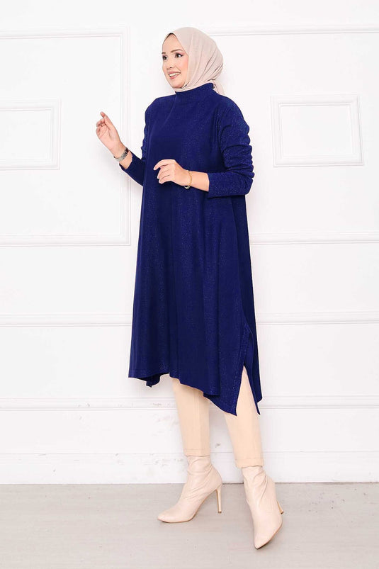 Tunique Mevlana en maille pailletée à fente détaillée couleur saxophone