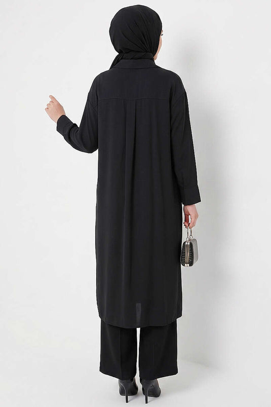 Tunika lunga nera con dettaglio spacco