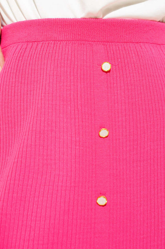 Jupe en tricot à fentes et boutons détaillés Fuchsia