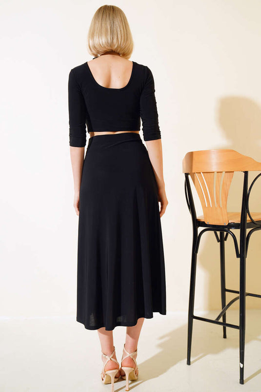 Yırtmaçlı Etekli İkili Takım Siyah