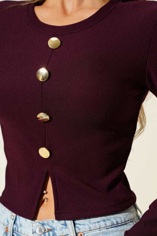 Yırtmaçlı Kaşkorse Uzun Kol Bluz Mürdüm