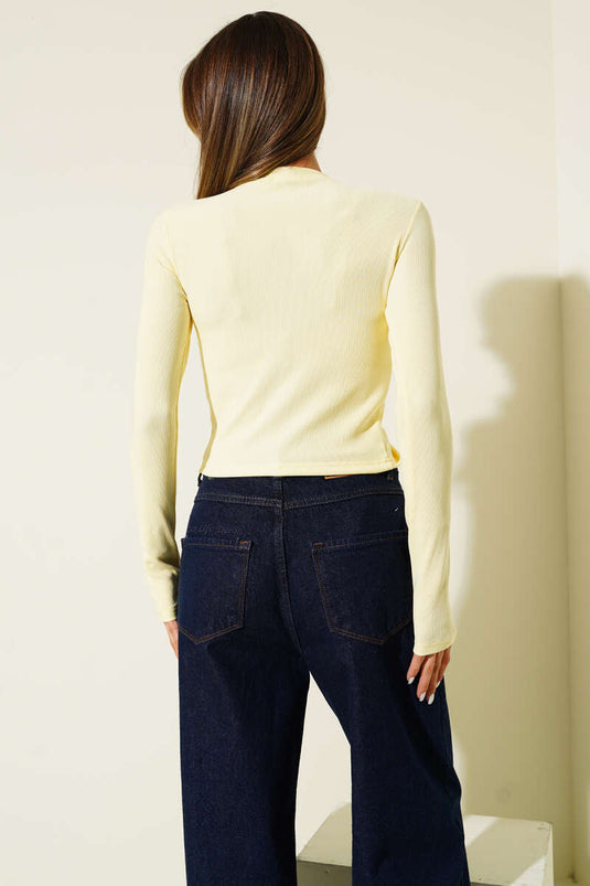 Yırtmaçlı Kaşkorse Uzun Kol Bluz Sarı