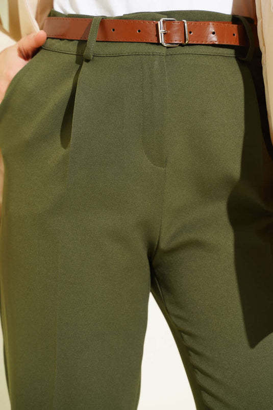 Slit Belted Trousers, Khaki
