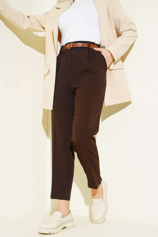 Slit Belted Trousers, Brown