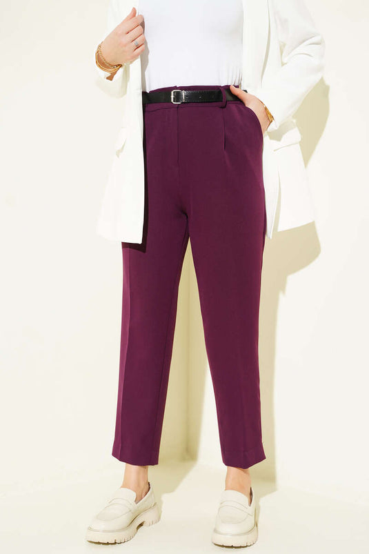 Purple Slit Belted Trousers