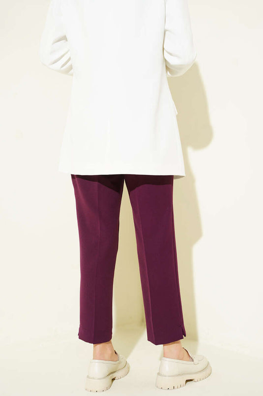 Yırtmaçlı Kemerli Pantolon Mor