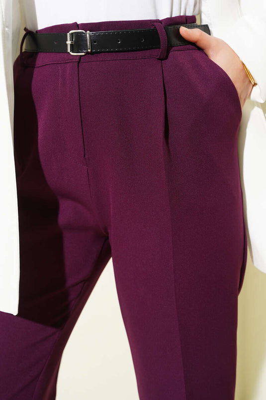 Purple Slit Belted Trousers