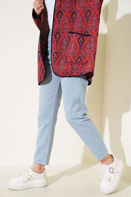 Yırtmaçlı Paça Jean Pantolon Açık Mavi Bej