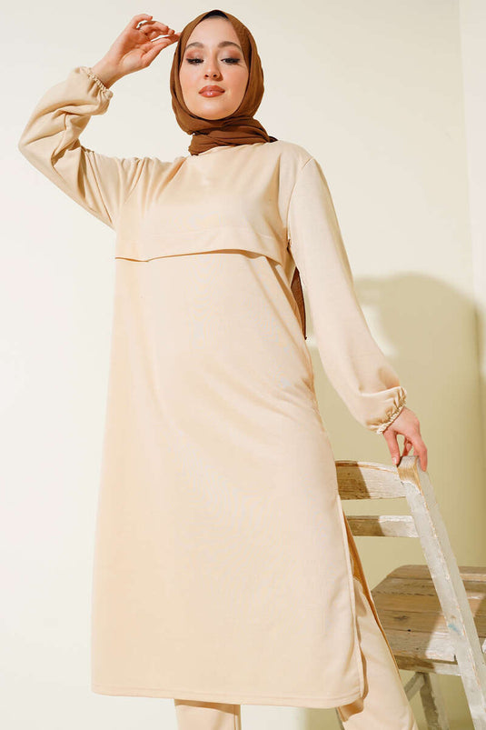 Costume Double Long Fendu Beige