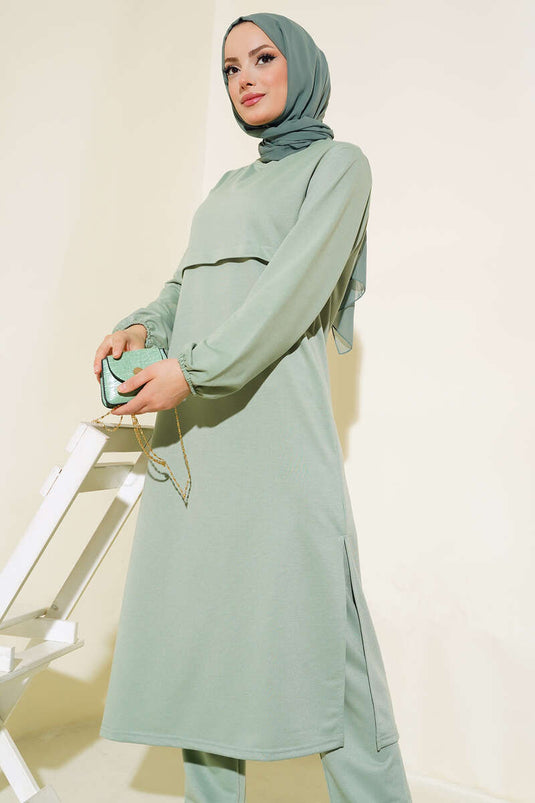 Costume 2 pièces long avec fente, Çağla Green