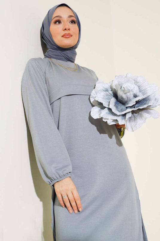 Yırtmaçlı Uzun İkili Takım Gri