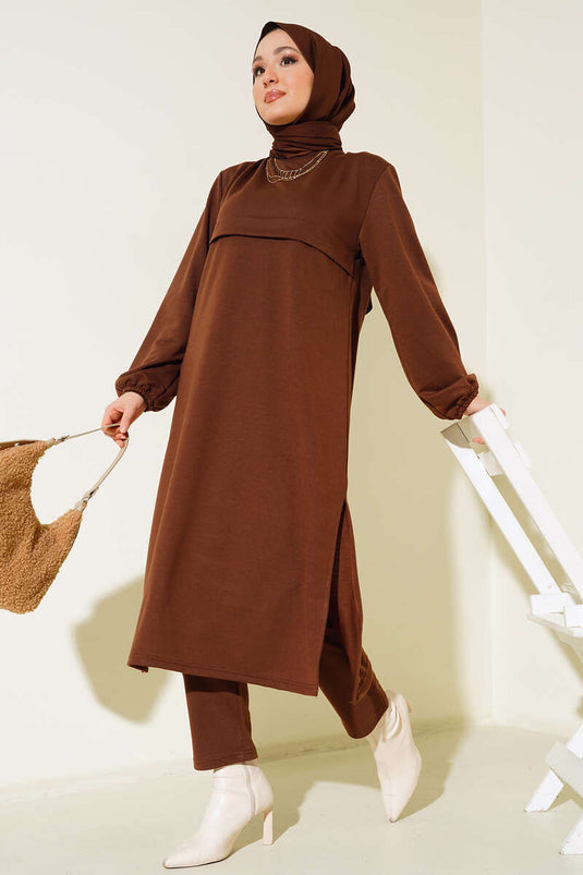 Yırtmaçlı Uzun İkili Takım Kahve