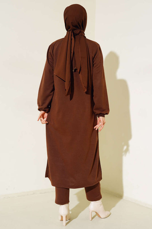 Yırtmaçlı Uzun İkili Takım Kahve