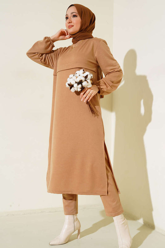 Yırtmaçlı Uzun İkili Takım Latte