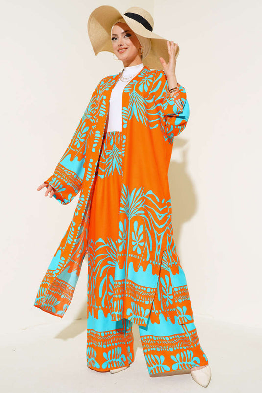 Ensemble Double Kimono Motif Ethnique Orange