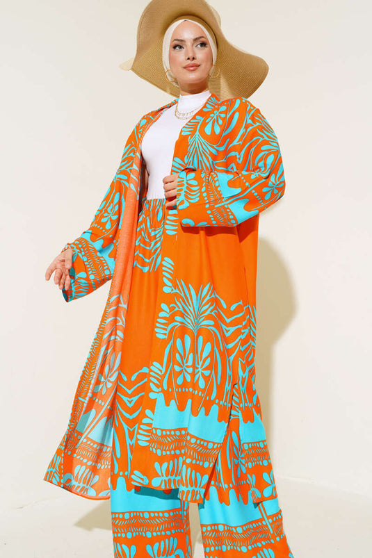 Ensemble Double Kimono Motif Ethnique Orange