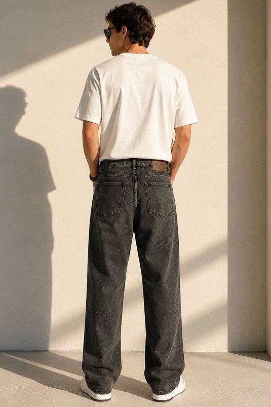 Jean baggy homme taille haute marron