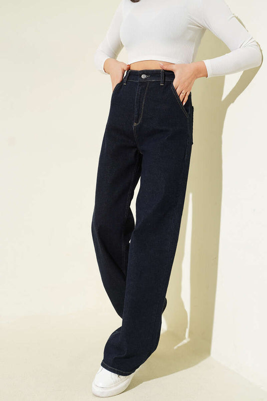 Hochgeschnittene Weite Hose Dunkelblau