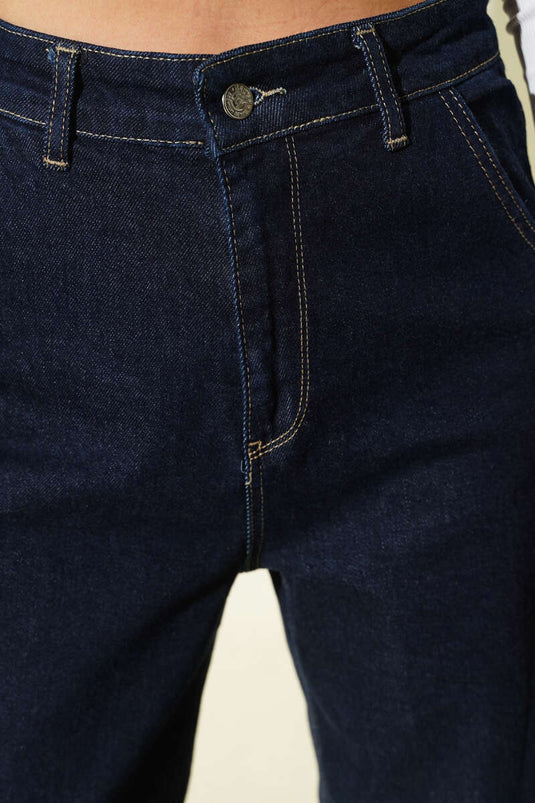 Hochgeschnittene Weite Hose Dunkelblau