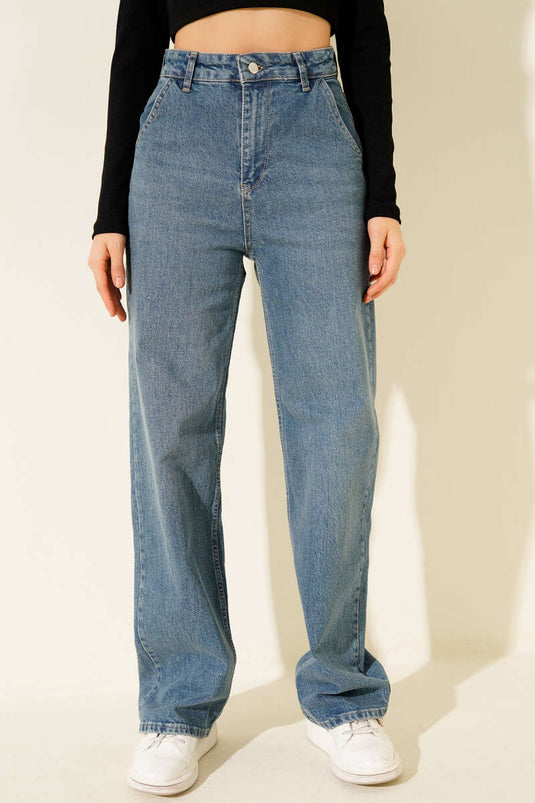 Pantalon ample taille haute teinté