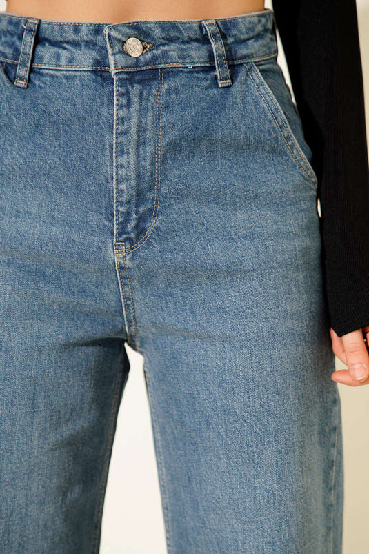 Pantalon ample taille haute teinté