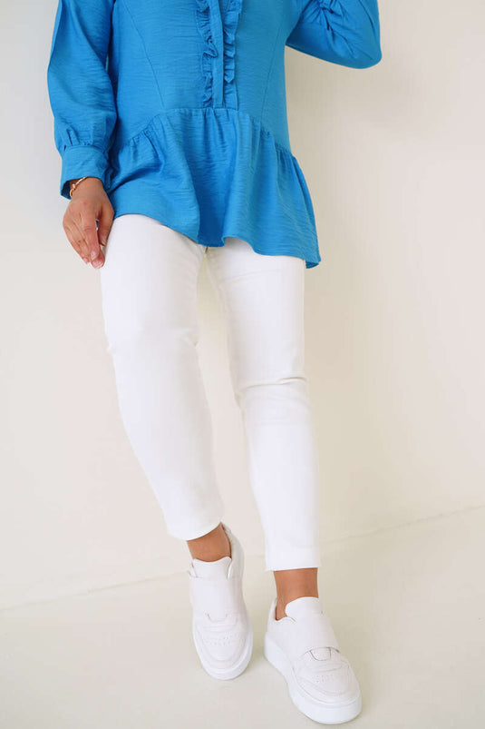 Pantalon Jean Taille Haute Grande Taille Blanc